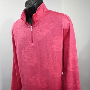 Tommy Bahama Floral 1/4 Zip Pullover Mens Size Large Pink IslandZone Long Sleeve